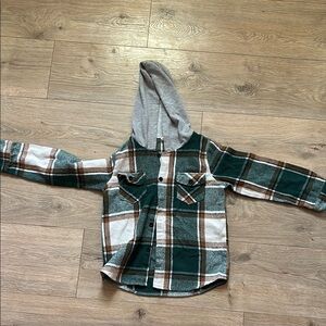 Green Plaid Kids Shirt with Hood Flannel